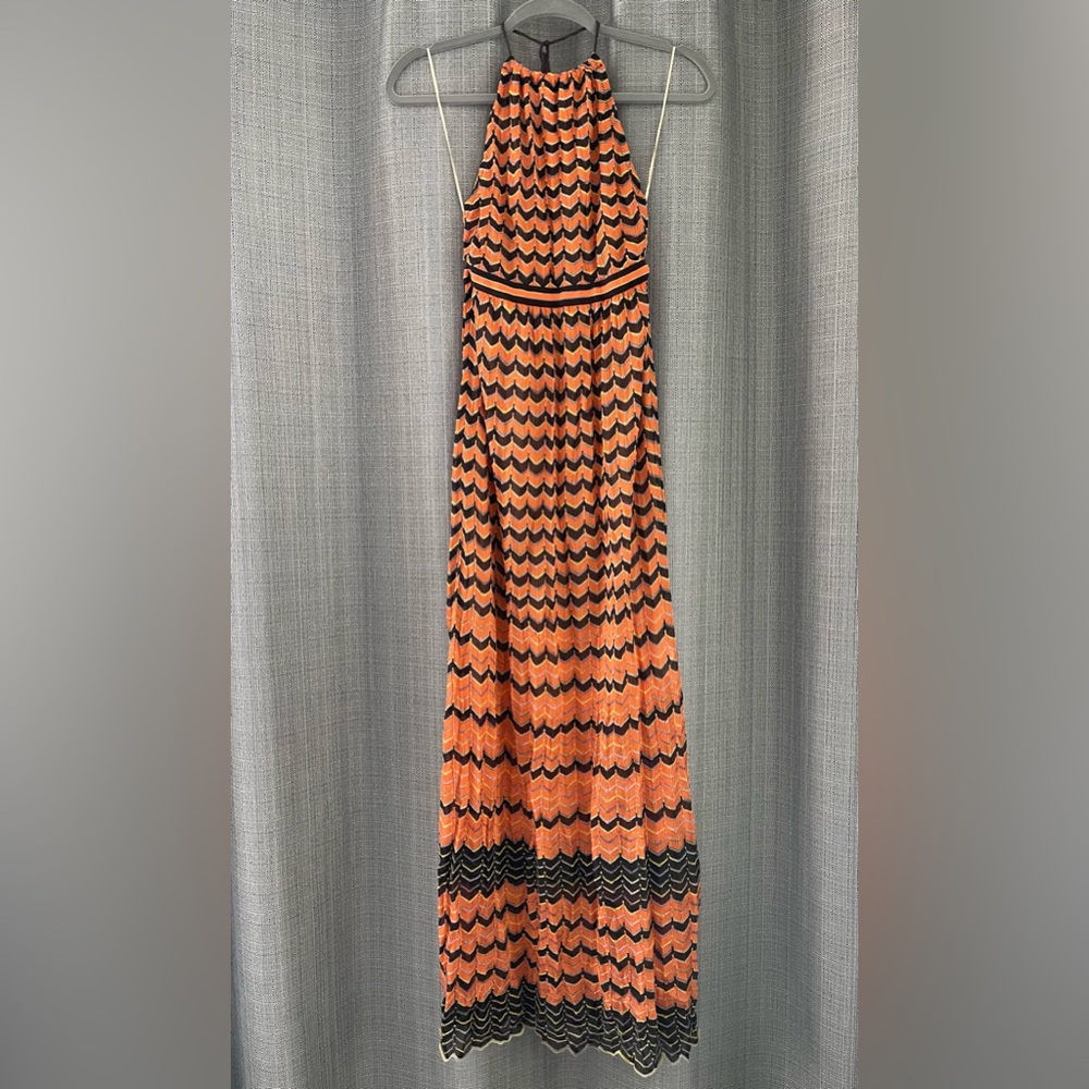 M by Missoni Orange and Brown Halter Maxi Dress